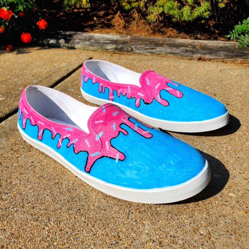 Womans hand painted ice cream drip shoes size 9